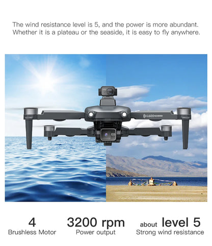 Dron GPS L600 PRO / PRO MAX Profesional 4K con Cámara Dual HD PTZ de 3 Ejes, Evitación de Obstáculos, Motor sin Escobillas, WIFI 5G, Dron de Seguridad