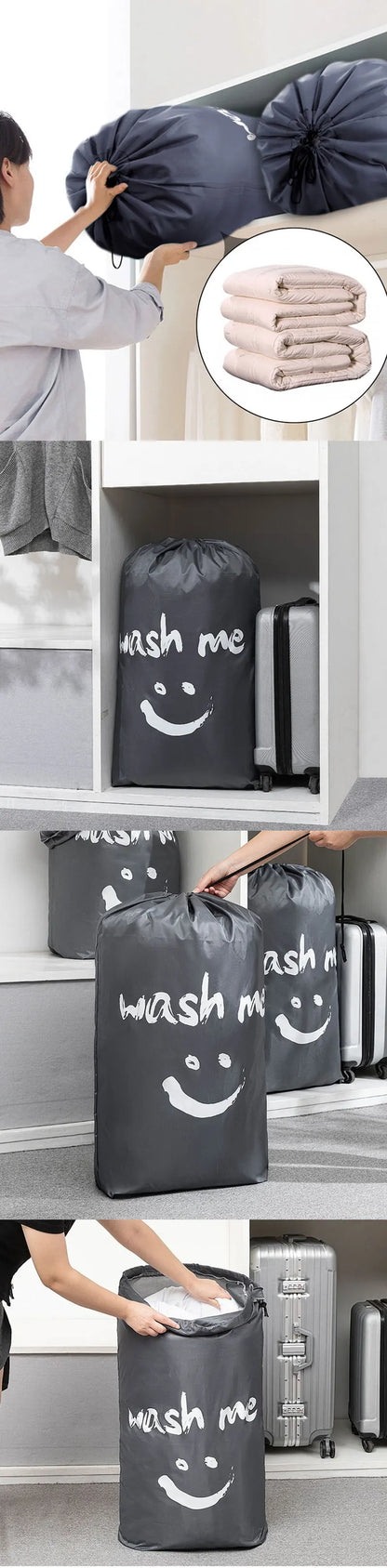 Smile Nylon Laundry Bag Travel Storage Pouch Machine Washable Dirty Clothes Storage Wash Drawstring Bag Large Capacity