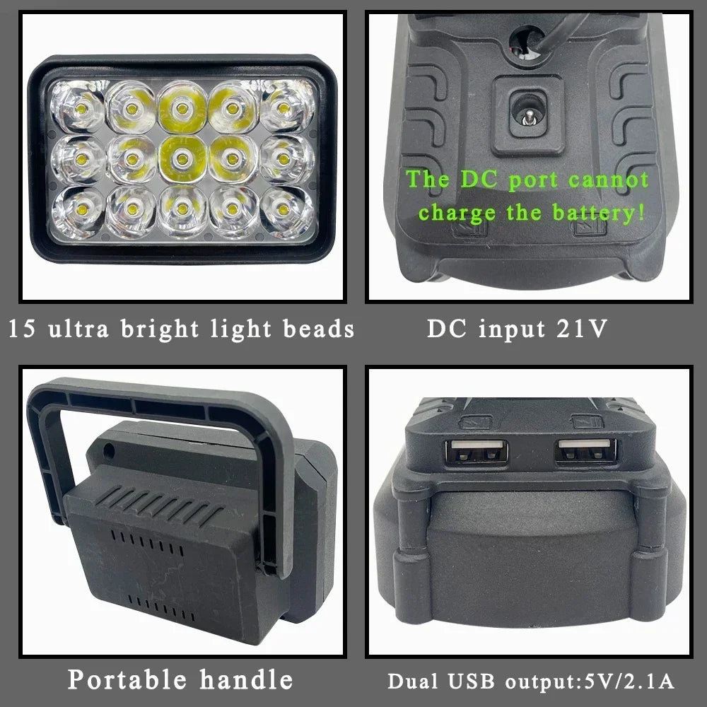 Luz de trabajo LED de 3 pulgadas para batería Makita de 18V/21V BL1830, foco para exteriores, lámpara de emergencia, accesorios para herramientas eléctricas