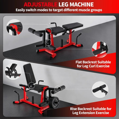 Adjustable Seated Leg Extension And Wave Machine Full Lower Body Trainer Reverse Hyper And Back Extension Home Gym Strength Equipment Black Red