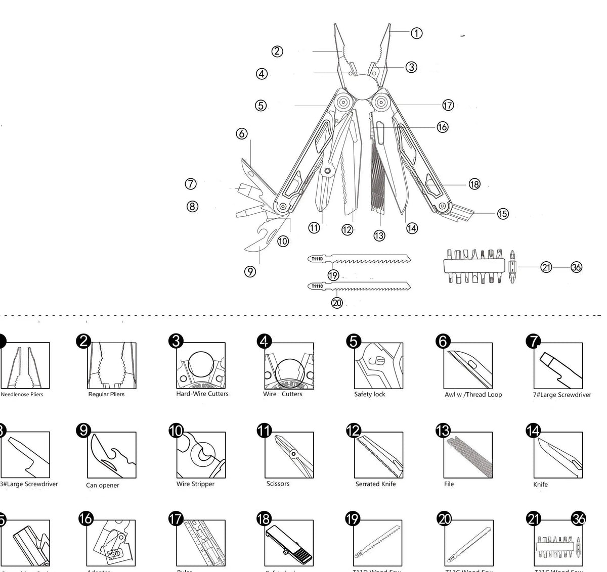 Daicamping DL30 Multitools Hand DIY Multi-tools Multi-tool Clamp Folding Knives Scissor Cutters EDC Survival Gear Manual Pliers