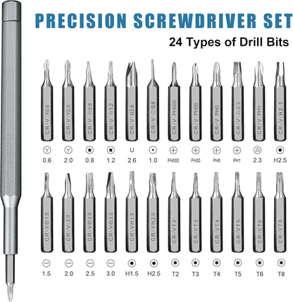 Magnetic Precision Screwdriver Set, 25 In 1 With 24 Piece Mini Pocket Screwdriver Set, Small Repair Set For Mobile Phone/PC/Came