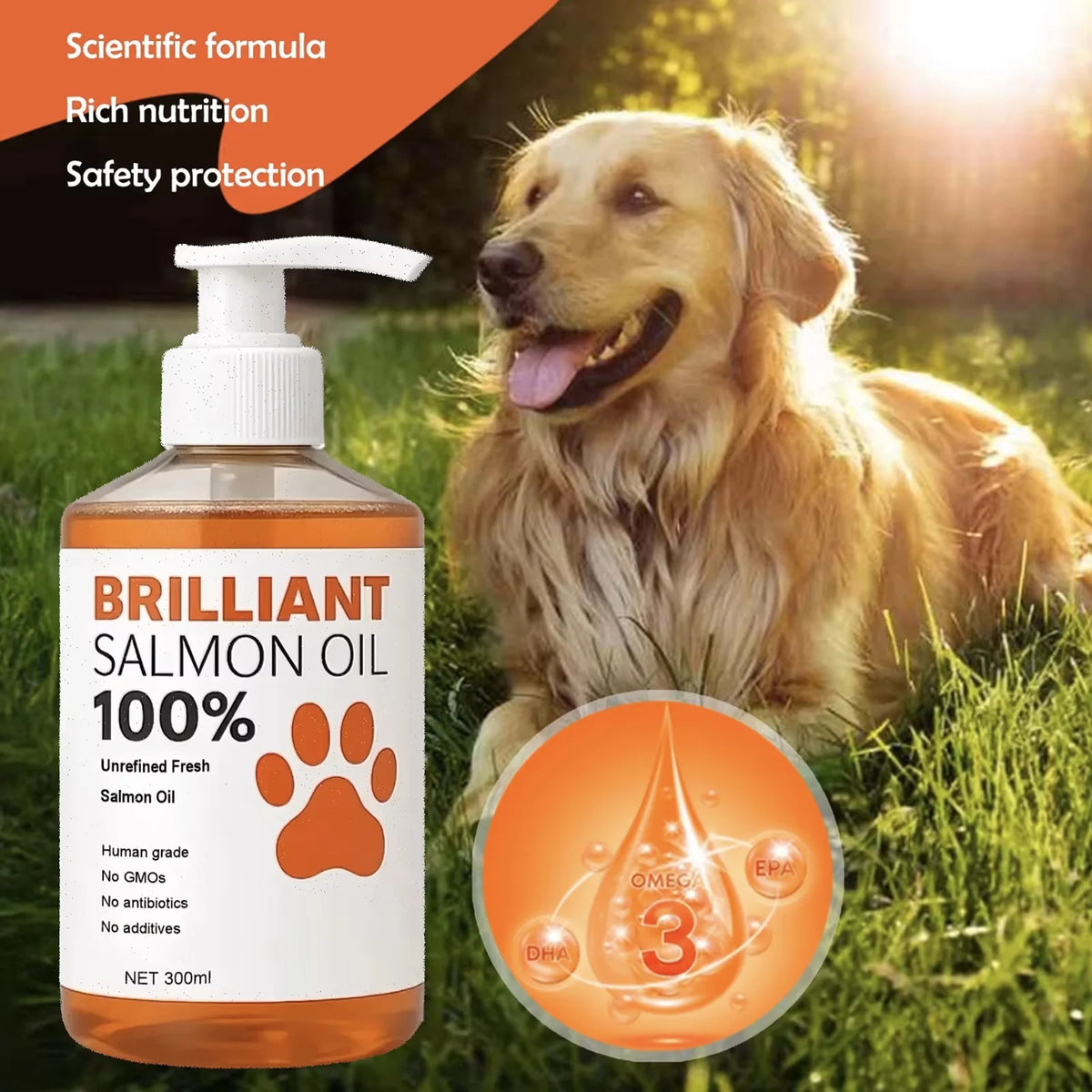 Aceite de Salmón de Grado Humano (500ml, 300ml, 200ml, 100ml) para Perros y Gatos Suplemento de Ácidos Grasos Omega 3 para una Salud y Nutrición Óptimas