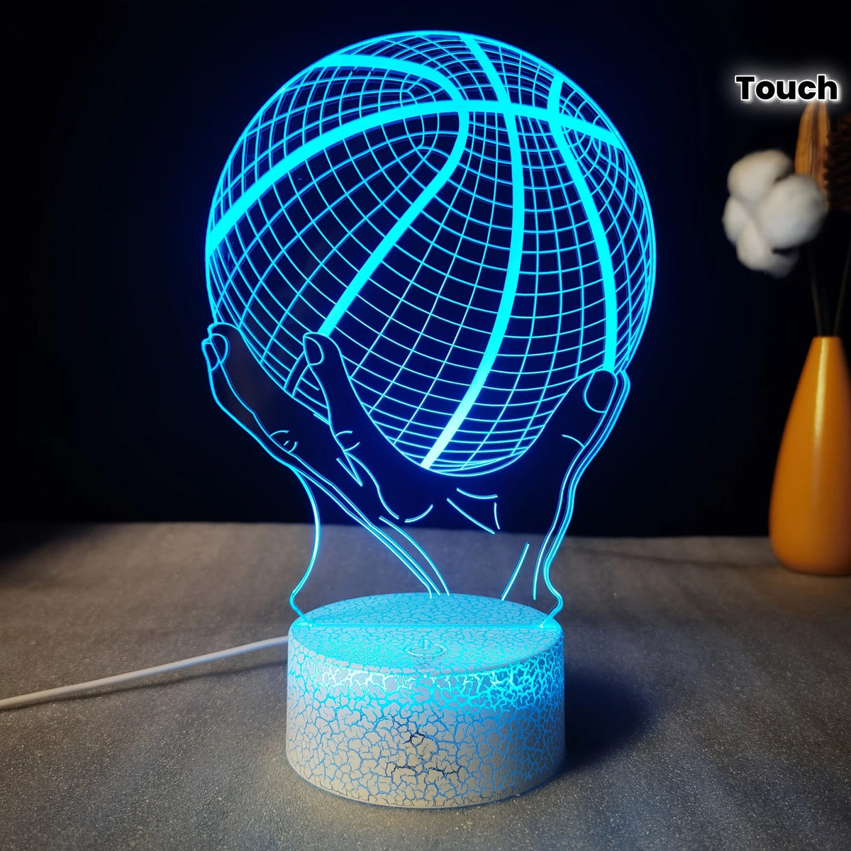 Handheld Basketball 3D LED Acrylic Night Light – Creative Gift, 7-Color Visual Crackle Effect, Desktop Decorative Lamp