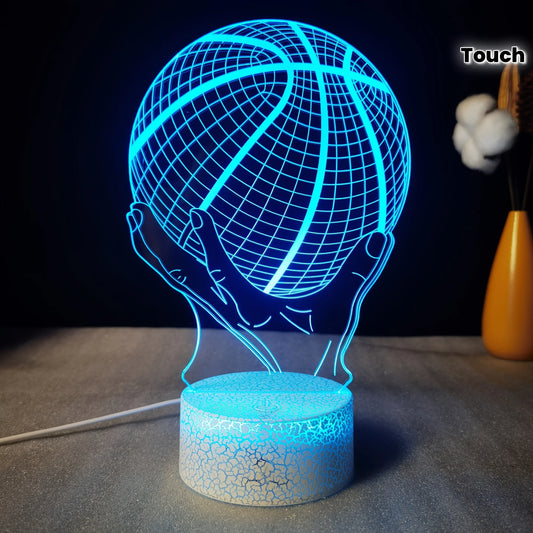 Lámpara de noche LED 3D de baloncesto de mano – Regalo creativo, efecto visual de grietas en 7 colores, lámpara decorativa de escritorio