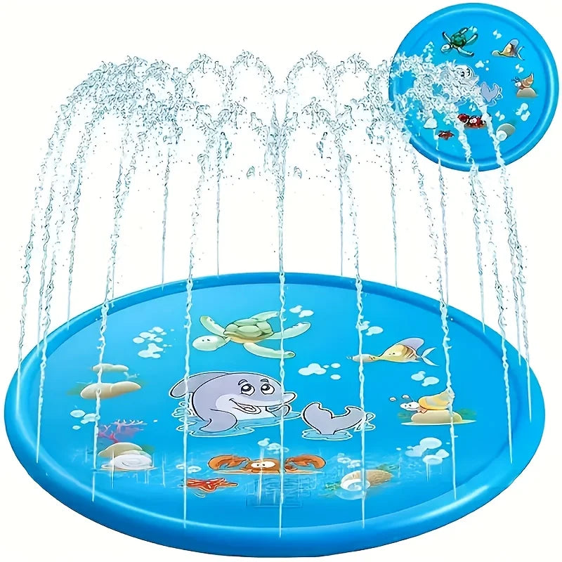 Estera inflable contra salpicaduras de delfines azules de 100 cm: estera duradera para juegos al aire libre a prueba de salpicaduras de PVC con divertido sistema de pulverización de agua, ideal para césped