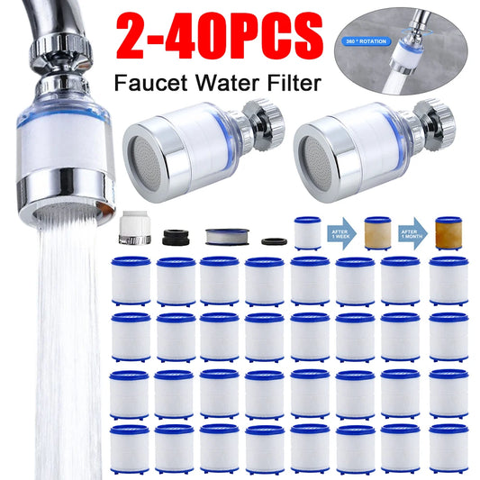 2-40PC Faucet Water Filter Element Removes Chlorine and Heavy Metals, Filtered Shower Head Bath Filtration Purifier Softens Hard Water
