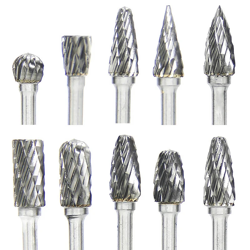 High-speed Steel Rotary Burr Carving Burr Bits Double Diamond Cut Dremel Tools for Wood Stone Carving Steel Metal Working
