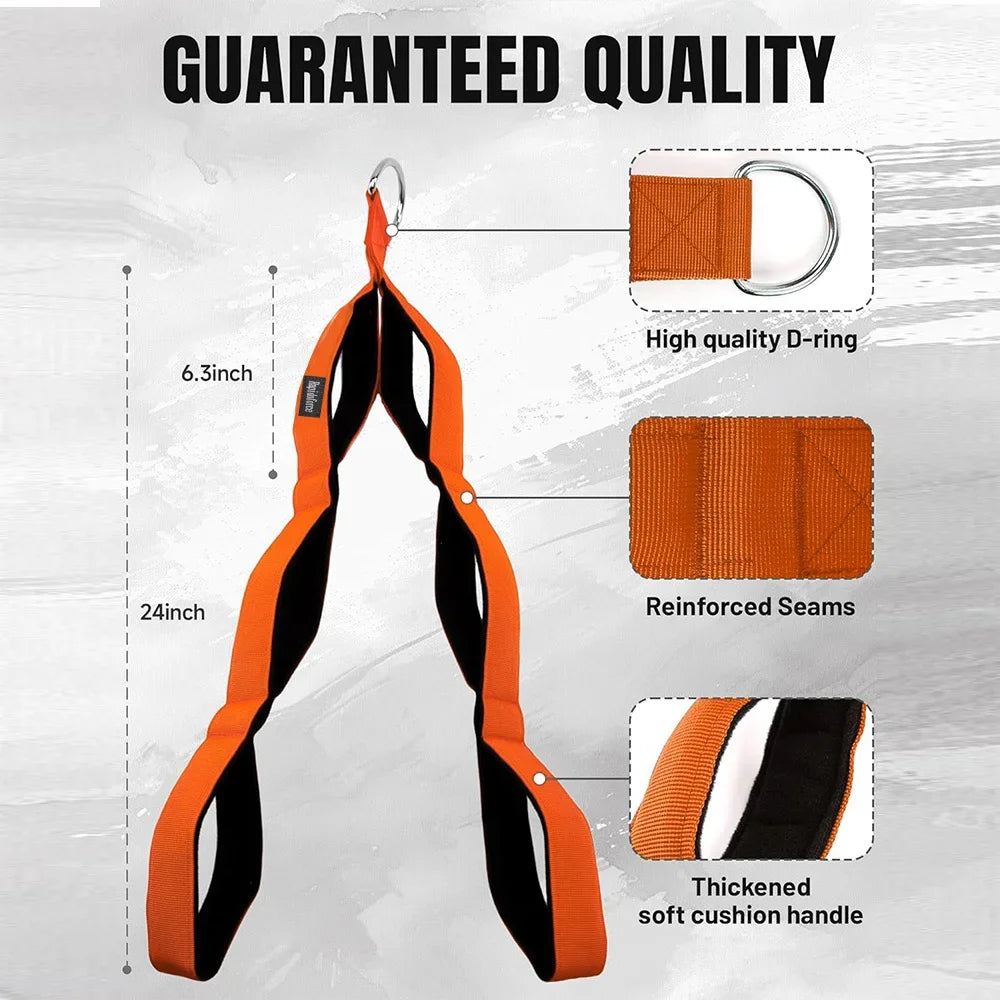 6-ring tricep rope with connection handle - heavy-duty training rope, adjustable length suitable for pushdowns and crunches.