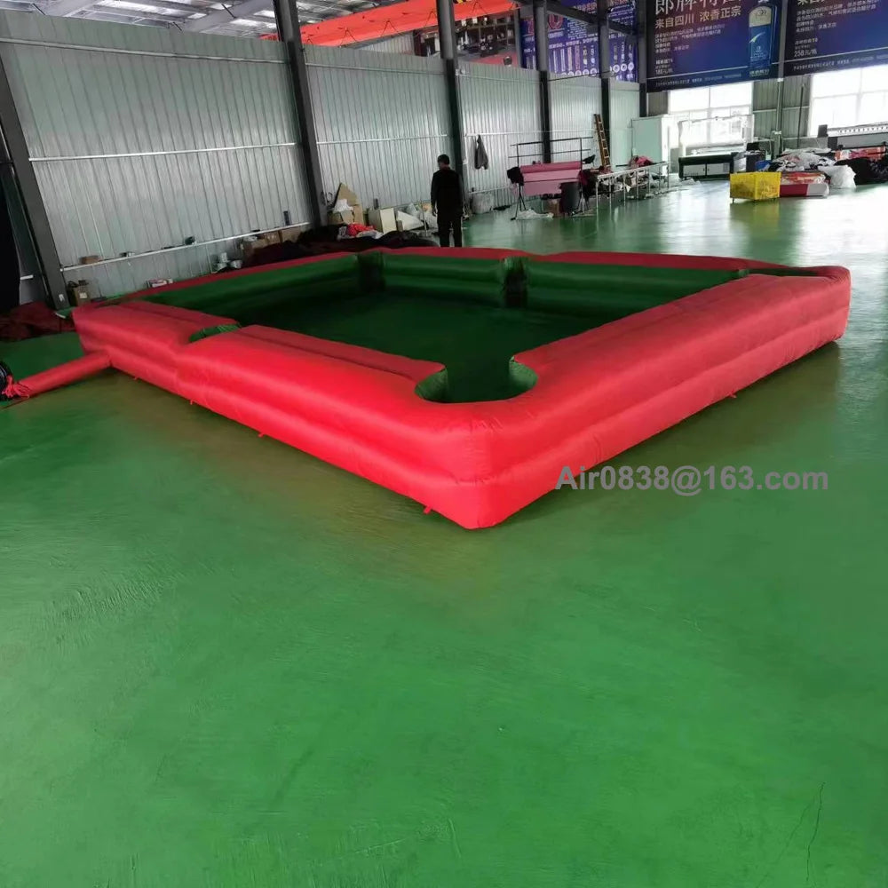 Mesa de billar de fútbol inflable roja de primera calidad, cancha de billar de fútbol portátil grande de tamaño humano con soplador para juego