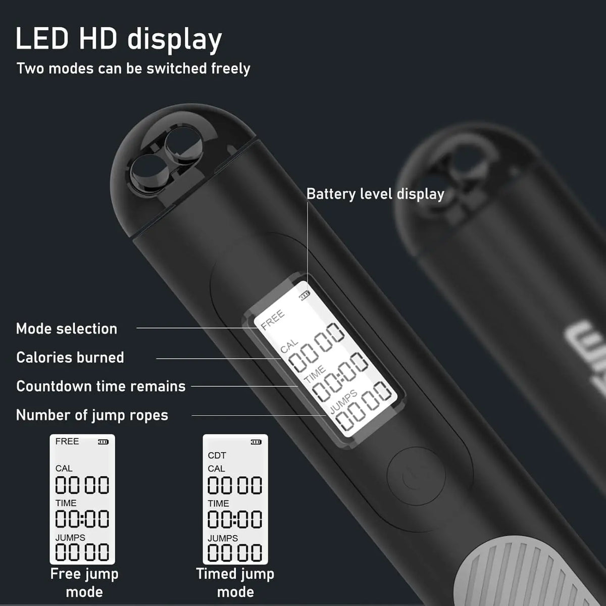 2-in-1 Smart Digital Weighted Jump Rope with LED Display Counter Cordless Skipping Rope Adjustable PVC Steel Wire Anti-Slip Handle for Adult Indoor Outdoor Cardio Workout Home Gym Fitness Training Portable Exercise Equipment