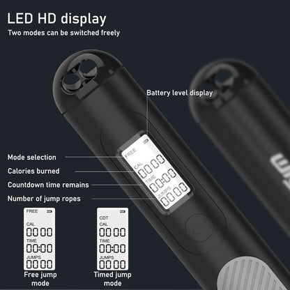 2-in-1 Smart Digital Weighted Jump Rope with LED Display Counter Cordless Skipping Rope Adjustable PVC Steel Wire Anti-Slip Handle for Adult Indoor Outdoor Cardio Workout Home Gym Fitness Training Portable Exercise Equipment