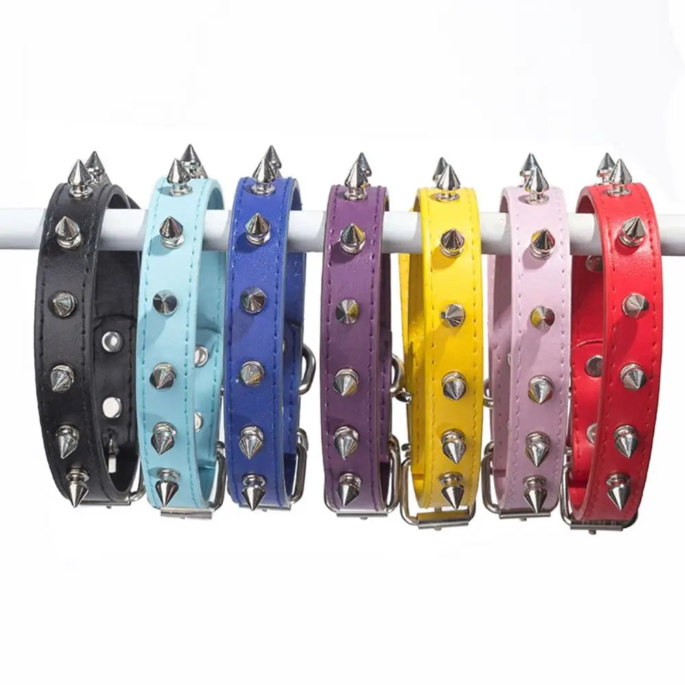 Pet Products Leather Cat Dog Collar Colorful Adjustable Pet Spiked Studded Collars Cool Exquisite Pet Neck Strap Photograph