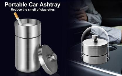 Portable Car Ashtray with Lid Stainless Steel Smokelss Ash Tray Detachable Windproof Ashtray for Auto Outdoor Mini Car Trash Can
