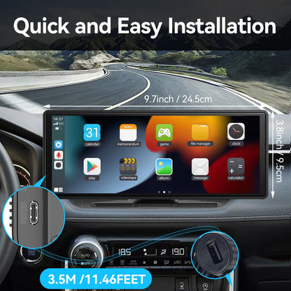Universal Portable CarPlay Car Screen, Car Radio Multimedia WiFi Video Player, Wireless CarPlay Display for Apple or Android