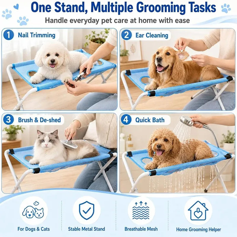 Adjustable Dog Grooming Hammock, Foldable Pet Bathing and Nail Clipping Helper, Breathable Mesh Support Harness for Pets