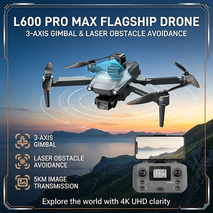 Dron L600 PRO / L600 PRO MAX 4K Profesional HD con Cámaras Duales, Gimbal de 3 Ejes, WIFI 5G, Sin Escobillas, con Evitación de Obstáculos y Seguridad