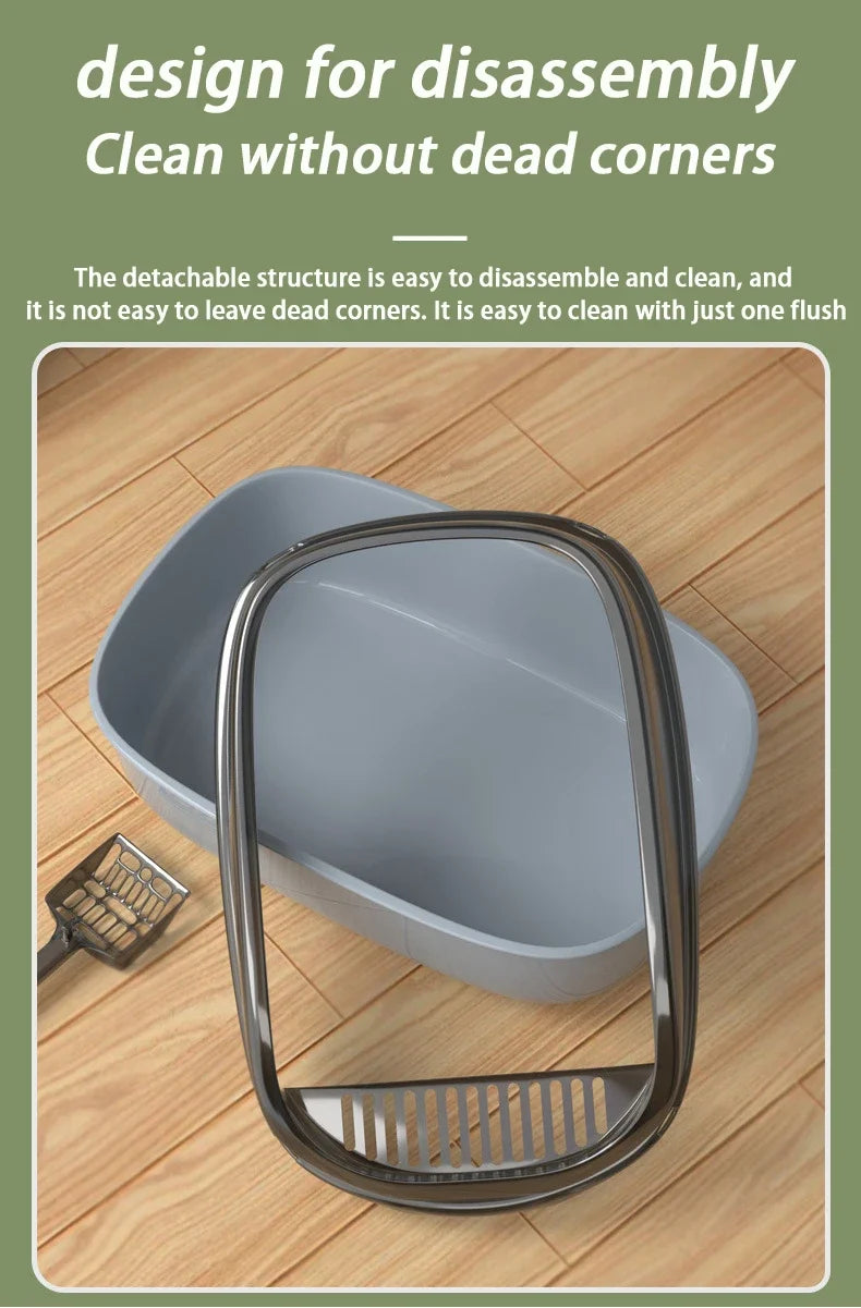 Semi-Enclosed Cat Litter Box Splashproof Kitten Toilet Tray Pet Cleaning Basin with High Sides for Indoor Use