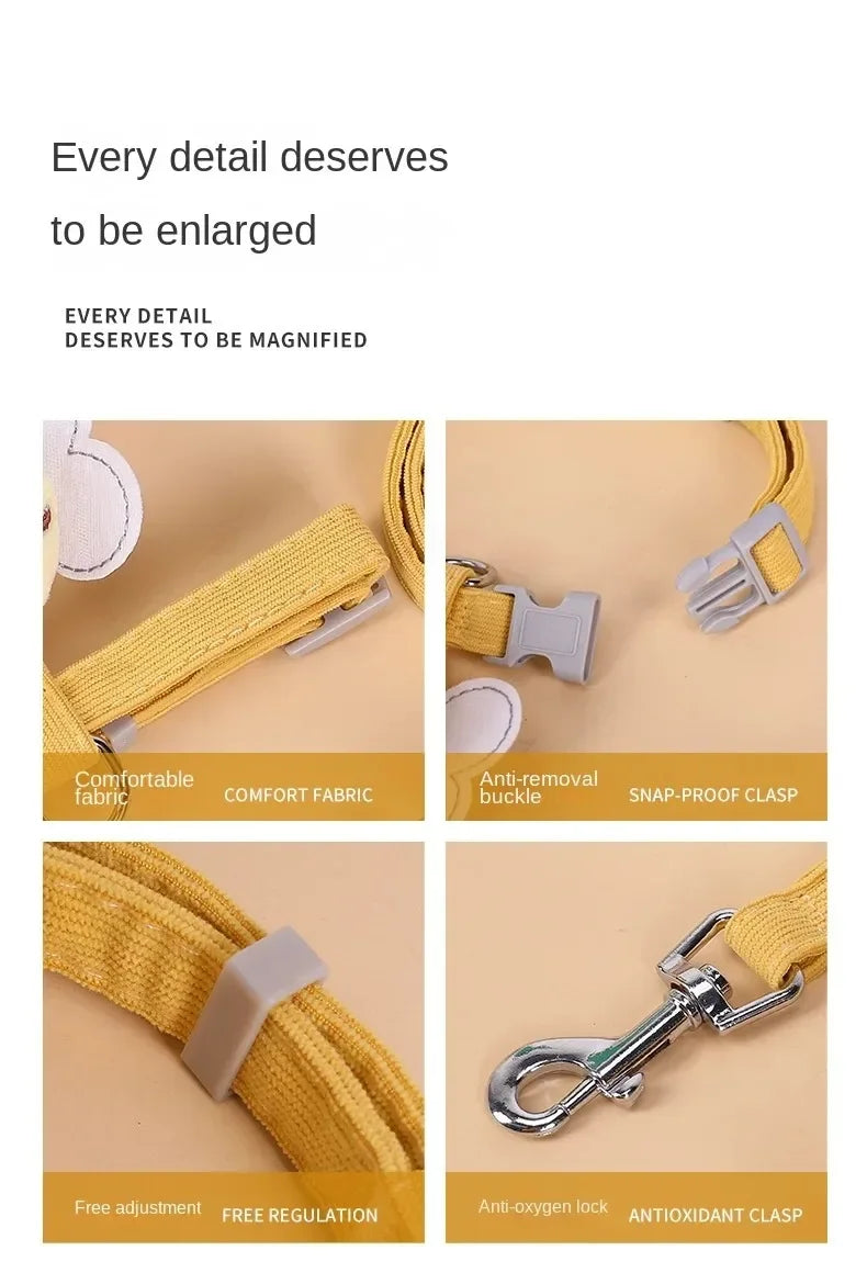 Cat Harness Leash Collar Set Adjustable Cartoon Bee Double Layer Dog Harness for Small Medium Pet Collar Leash Outdoor Walking