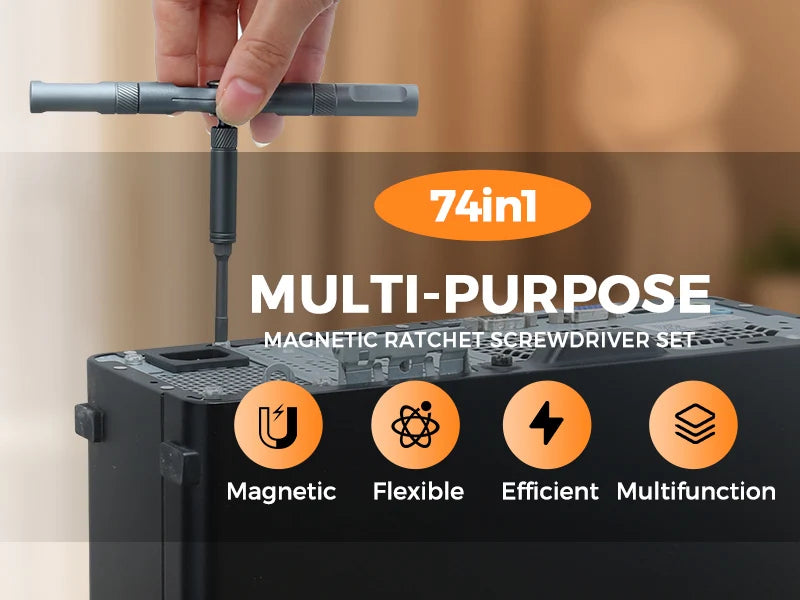 74 in1 Ratchet Screwdriver Set Detachable Ratchet T Handle Portable Repair Tool Kit for Furniture Computer Bicycle Eyeglass DIY