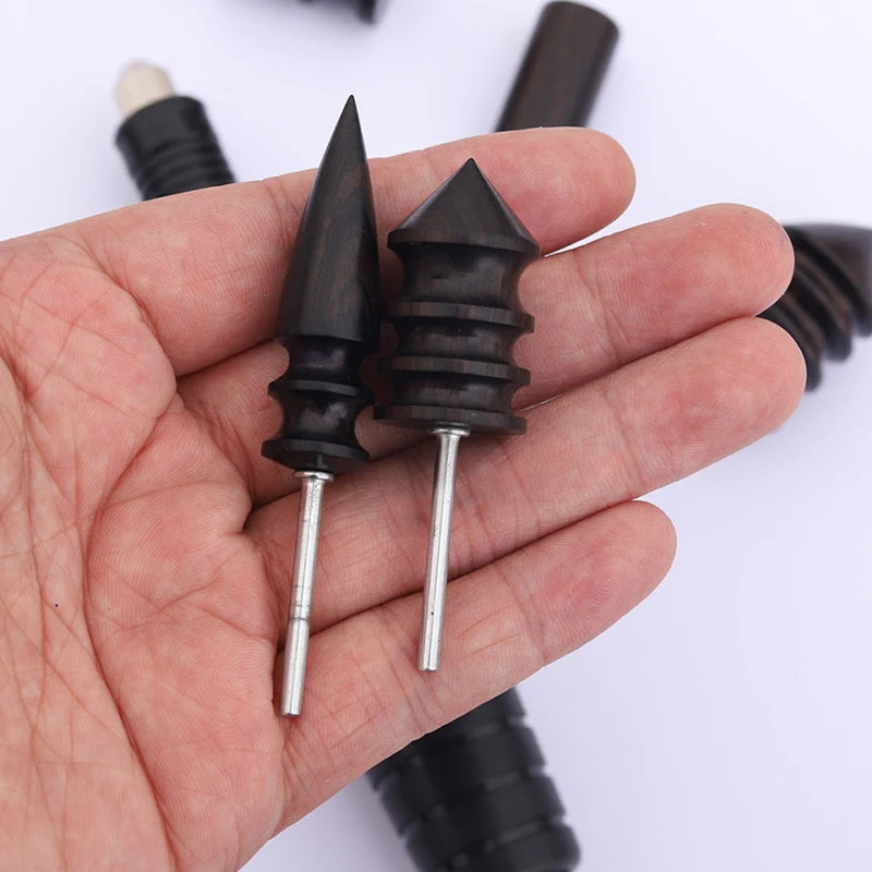 Black Ebony Wood Leather Burnisher Polished Rods, Leather Craft Edge Slicker Tool, Electric Polished Tip Head DIY Rotary Sets