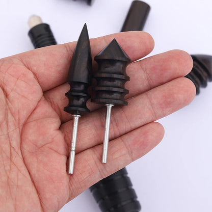 Black Ebony Wood Leather Burnisher Polished Rods, Leather Craft Edge Slicker Tool, Electric Polished Tip Head DIY Rotary Sets