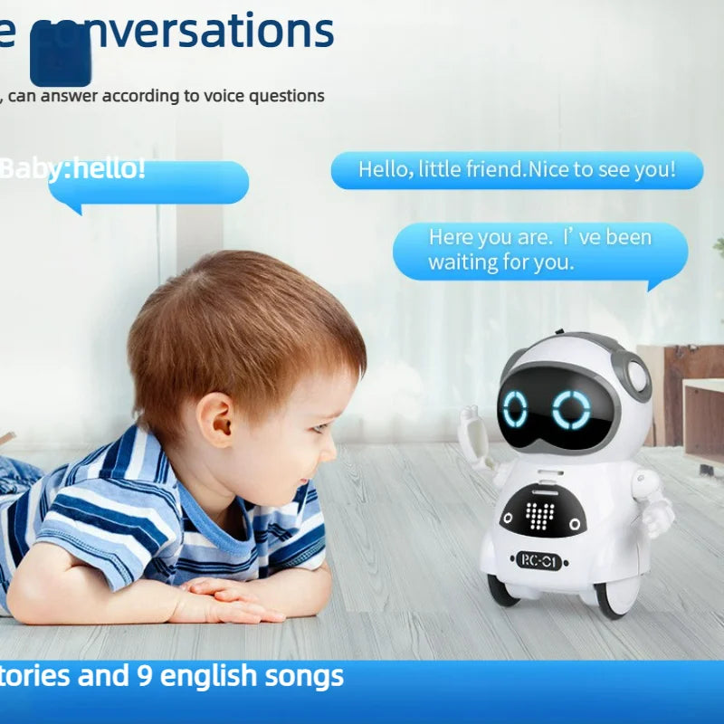 Robot Infantil Interactivo con Voz, Reconocimiento de Voz, Grabación, Canto, Baile y Cuentos, Mini Robot Inteligente de Juguete