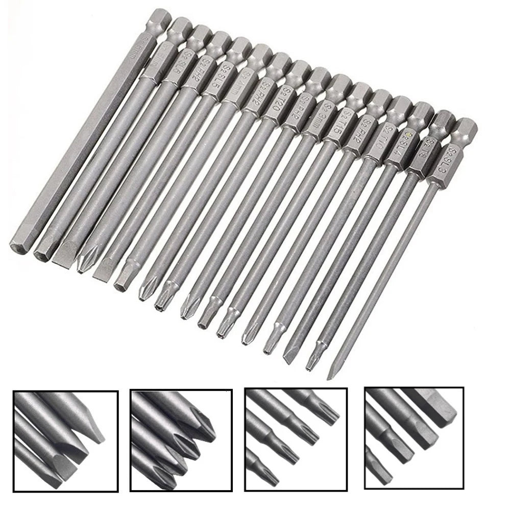4Pc 1/4inch Hex Shank 100mm Long Screwdriver Bits Set For Torx / Hexagon / Cross / Slotted Hand Tool Alloy Steel