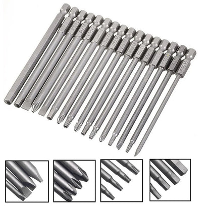 4Pc 1/4inch Hex Shank 100mm Long Screwdriver Bits Set For Torx / Hexagon / Cross / Slotted Hand Tool Alloy Steel