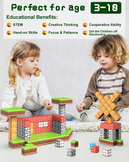 Mine World-bloques de construcción magnéticos para niños, ladrillos magnéticos con figuras, juego de construcción DIY, juguetes sensoriales STEM Montessori, regalos