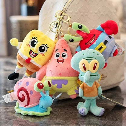 Llavero de Peluche de Bob Esponja y Patricio Estrella de Dibujos Animados Kawaii, Colgante Creativo para Mochila de Gary, Regalos de Squidward Tentacles y Amigos