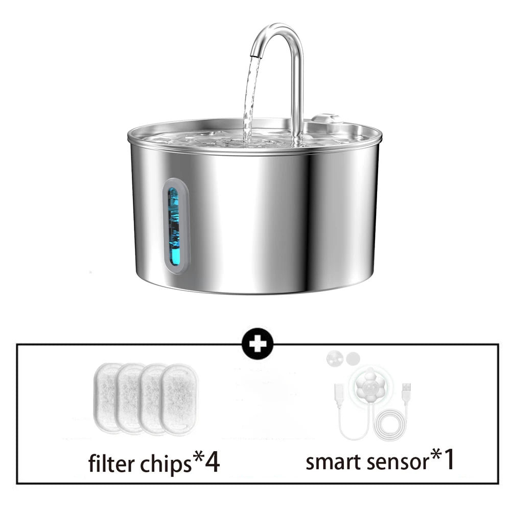ZYFeeder 2.2L Automatic Stainless Steel Pet Water Fountain, Cat/Dog Drinking Bowl, Silent Water Dispenser with Window