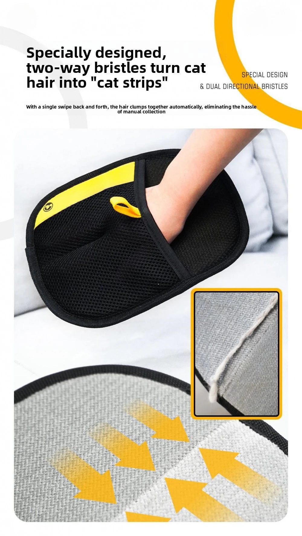 Pet Hair Removal Kit: Sticky Roller, Static Brush & Grooming Gloves - For Cat and Dog Fur on Furniture, Car, and Clothing