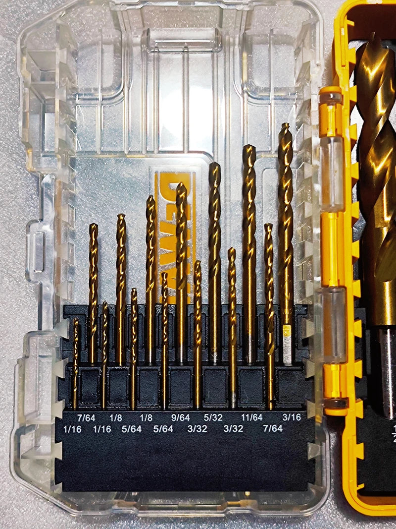DEWALT Original DW1361 Titanium Twist Drill Bit Set Woodworking Metal HSS High Speed Steel Drill Bits 21-Pc. Tool Attachments