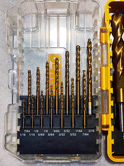 DEWALT Original DW1361 Titanium Twist Drill Bit Set Woodworking Metal HSS High Speed Steel Drill Bits 21-Pc. Tool Attachments