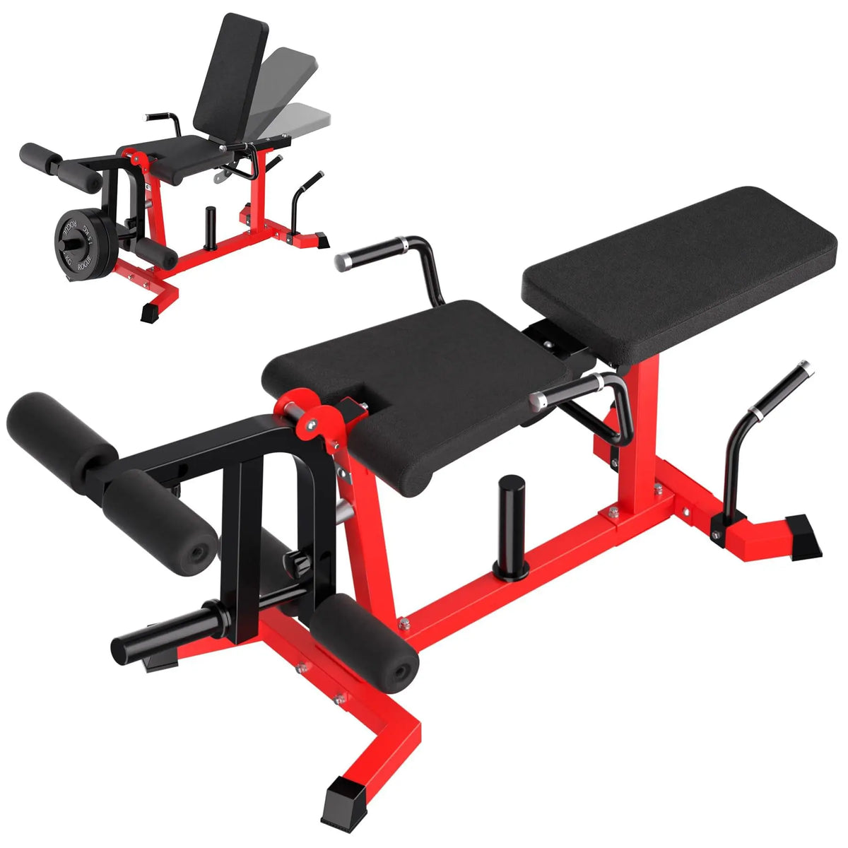 Adjustable Seated Leg Extension And Wave Machine Full Lower Body Trainer Reverse Hyper And Back Extension Home Gym Strength Equipment Black Red