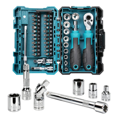 1/4" Ratchet Mini Socket Set 4-13 mm Socket Magnetic Drive Handle Extensions and Universal Joint for DIY and Car Repair 37PCS