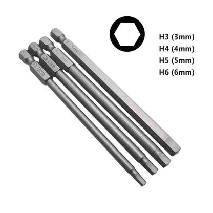 4Pc 1/4inch Hex Shank 100mm Long Screwdriver Bits Set For Torx / Hexagon / Cross / Slotted Hand Tool Alloy Steel
