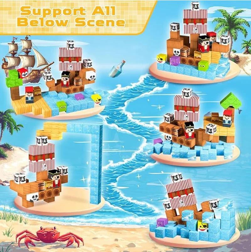 Juego de Bloques de Construcción Magnéticos Montessori STEM, Juguetes Educativos Sensoriales, Mundo de Mario, Niños y Niñas, Cubo Magnético DIY, Regalo