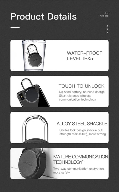 Smart Fingerprint Padlock 0.5s Unlock IP55 Waterproof Type-C Rechargeable for Luggage, Gym, Office, Zinc Alloy Anti-Theft Lock