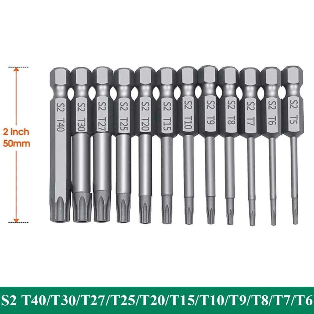 11 PCS T6-T40 Torx Security Bit Set S2 Steel Magnetic Star Screwdriver Set for Shark Vacuum 50/100mm