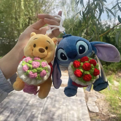 Muñecos de Peluche Clásicos de Anime, Mickey Mouse con Flores de Ganchillo, Llaveros, Pequeños Colgantes, Regalos Perfectos