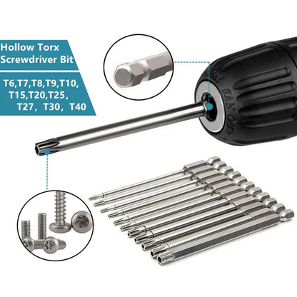 8/11Pcs S2 Torx Screwdriver Bit Set With Bag 1/4'' Shank Hex Wind Drill Head 100mm 150mm Screw Wrench Magnetic Star Hand Tool