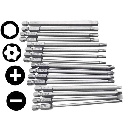 4Pc 1/4inch Hex Shank 100mm Long Screwdriver Bits Set For Torx / Hexagon / Cross / Slotted Hand Tool Alloy Steel
