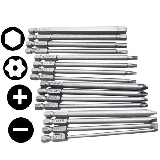 4Pc 1/4inch Hex Shank 100mm Long Screwdriver Bits Set For Torx / Hexagon / Cross / Slotted Hand Tool Alloy Steel