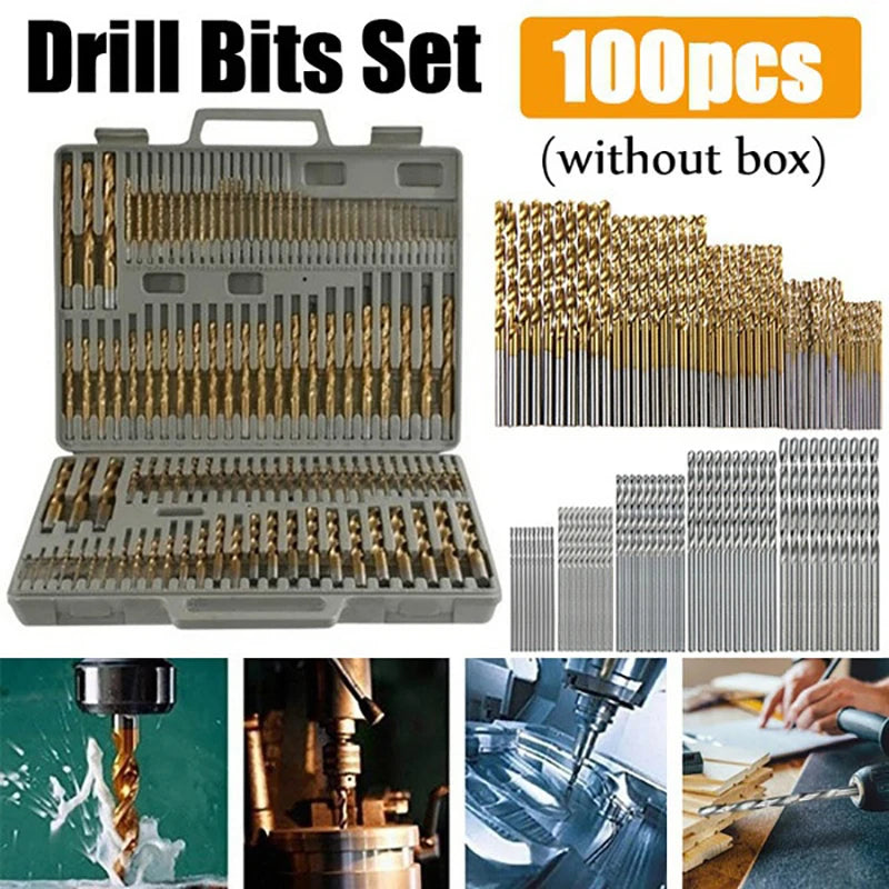50/100pcs HSS Titanium Coated Twist Drill Bit Set High Speed Steel Metal Drill Bits For Cast Iron Wood High Quality Power Tools