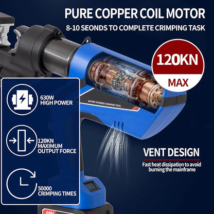 EZ-300 EZ-400 Electric Hydraulic Plier with Battery Handheld Rechargeable Cable Copper Aluminum Terminal Crimping Tool & 12 Sets of Dies