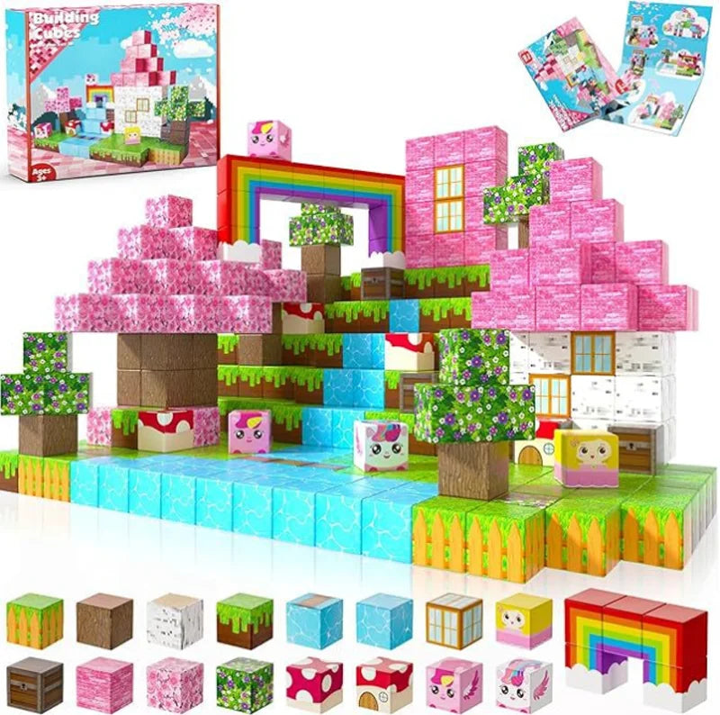 Juego de Bloques de Construcción Magnéticos Montessori STEM, Juguetes Educativos Sensoriales, Mundo de Mario, Niños y Niñas, Cubo Magnético DIY, Regalo