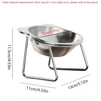 ‌304 Stainless Steel Raised Cat Bowl with 15° Elevated Design Tilted Neck Guard Healthy Feeding Shatterproof for Cats Puppies