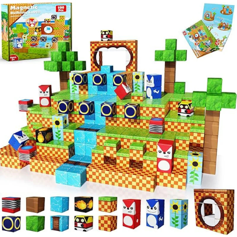 Juego de Bloques de Construcción Magnéticos Montessori STEM, Juguetes Educativos Sensoriales, Mundo de Mario, Niños y Niñas, Cubo Magnético DIY, Regalo